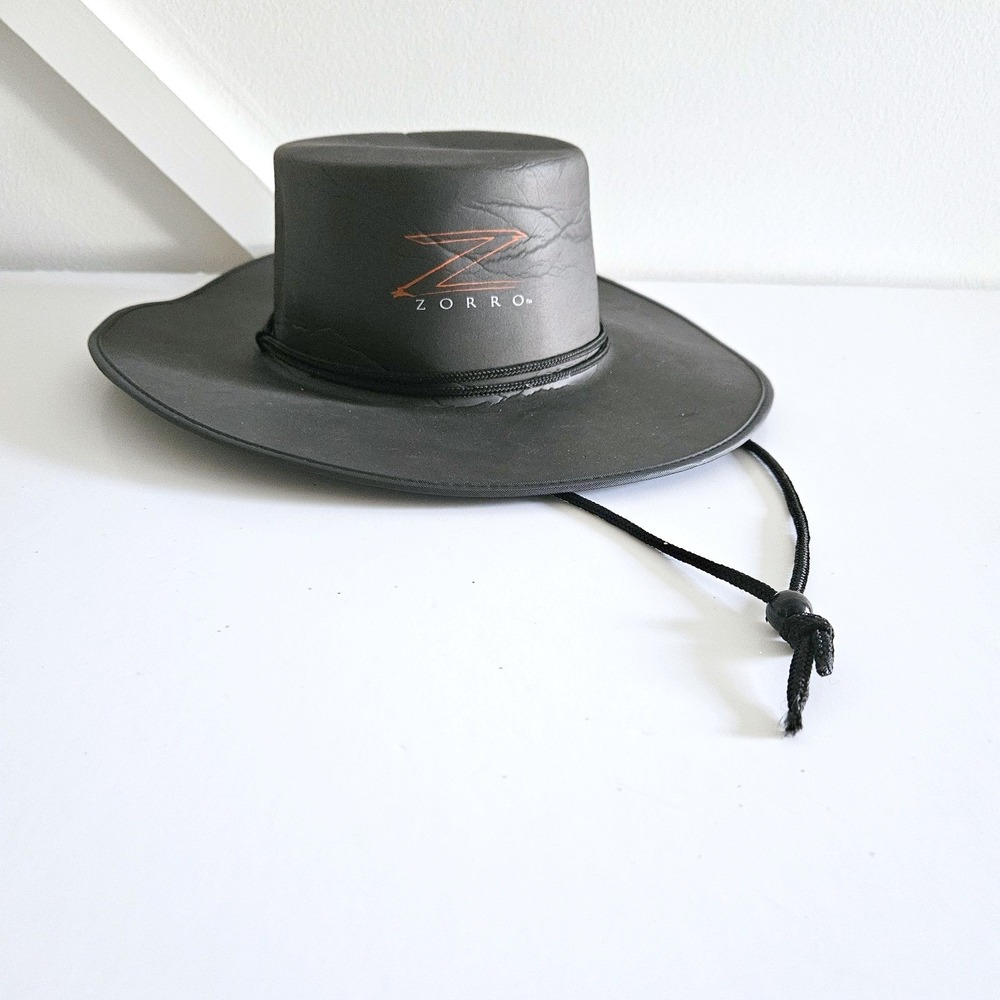 Zorro Black Cowboy Hat Western Costume Accessory with Logo and Chin Strap